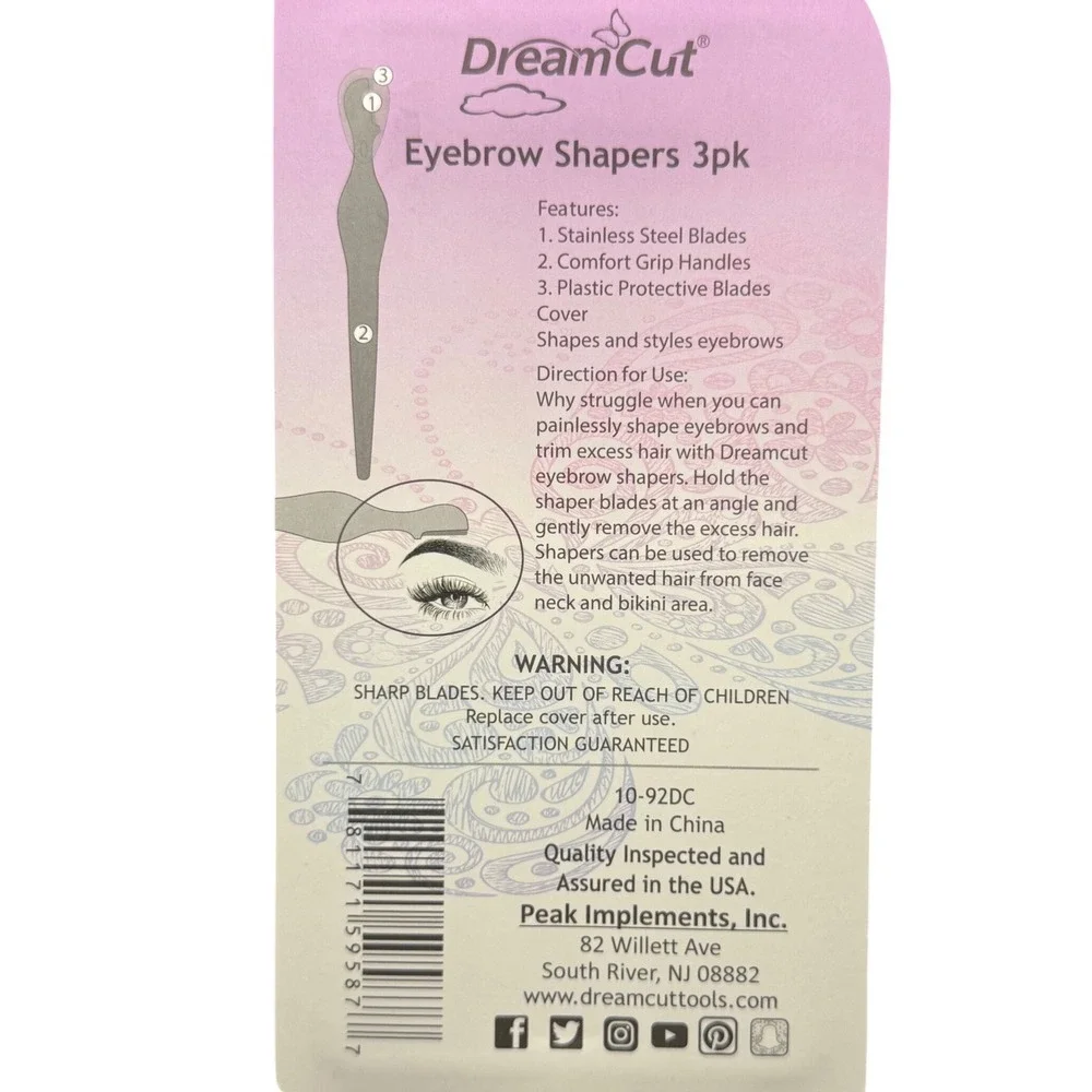DreamCut Eyebrow Shapers 3pk Facecare Salon Quality Razors 10-92DC Multicolor‎